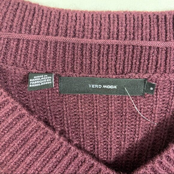 NEW Vero Moda Burgundy Wine Lace‎ Up Chunky Knit Sweater Jumper Glendora Small S - Picture 5 of 12